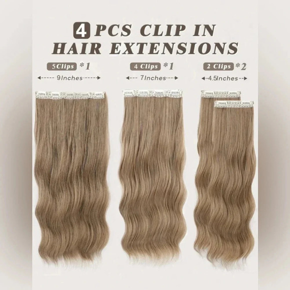 20 Inch Clip in Medium Dark Blonde Hair extensions wavy 4 thick pieces - Picture 2 of 10